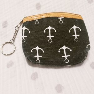 Mini Black Coin Purse With Anchor Pattern.